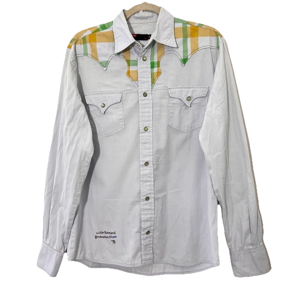 Diesel Western Shirt Mens S Casual Button‎ Up Pearl Snap Plaid